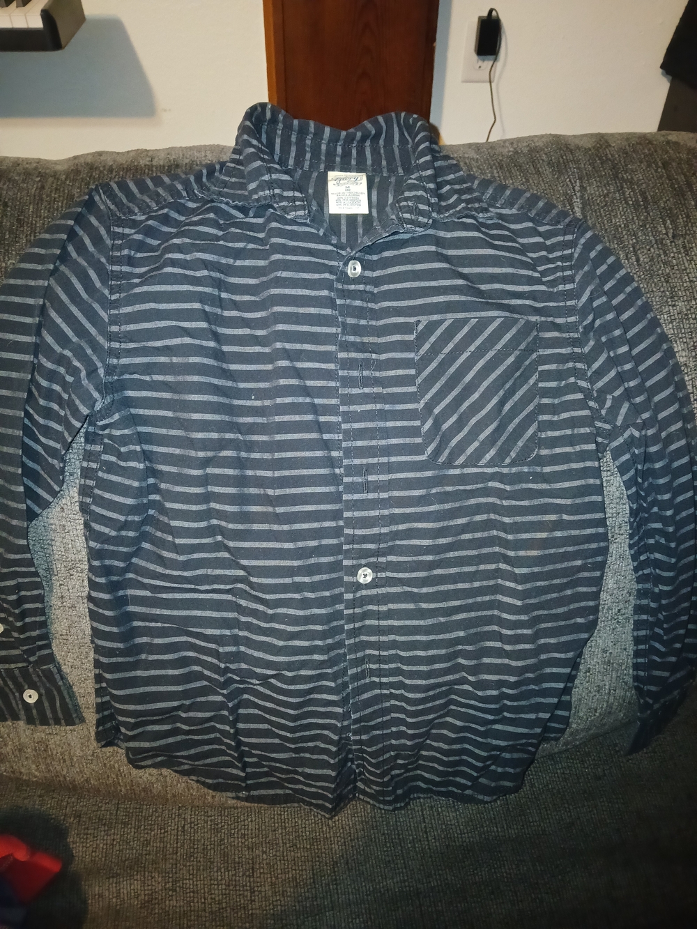 Faded Glory Black and Gray Striped Button-Down Shirt